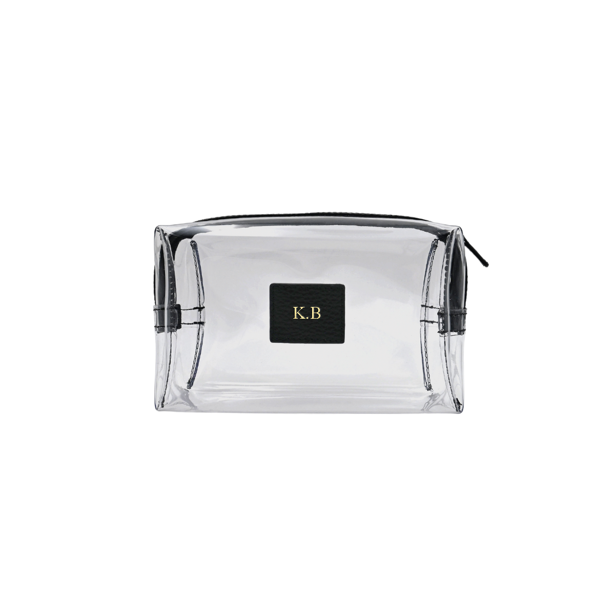 Kosmetiktasche genarbtes Leder | Schwarz & Gold